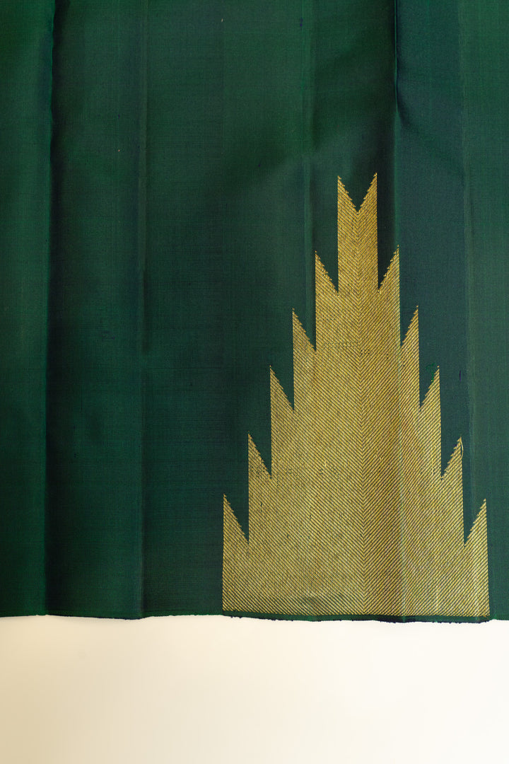 Peacock green temple border pure Kanchipuram silk saree