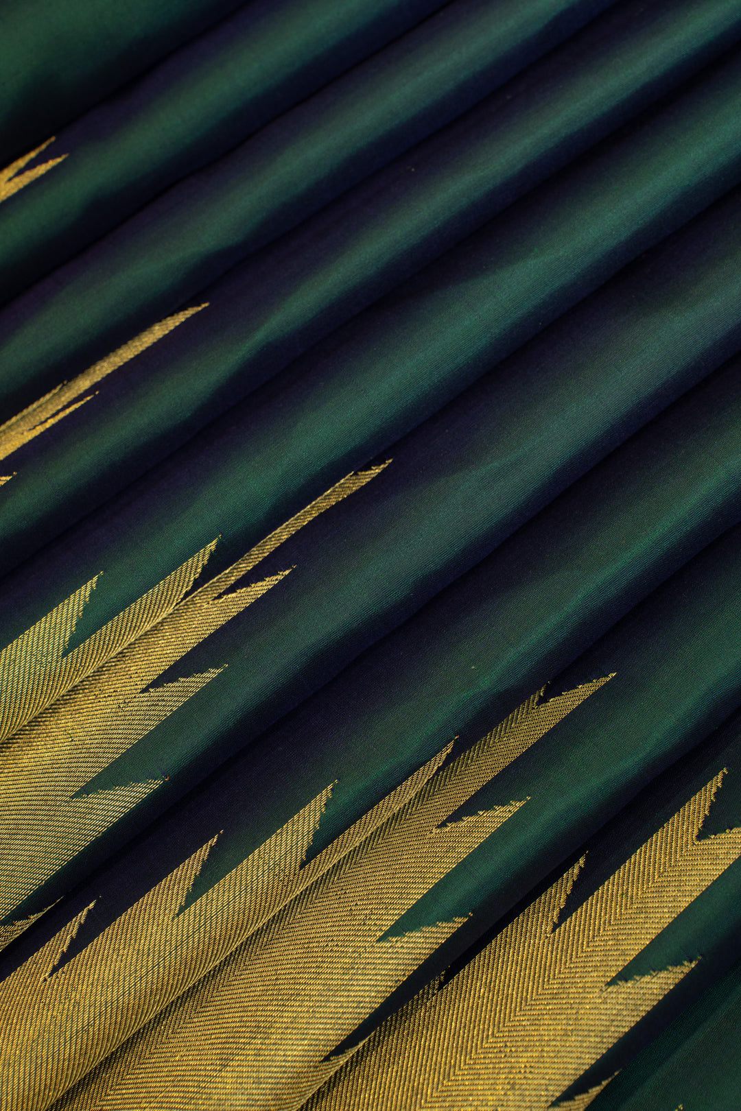 Peacock green temple border pure Kanchipuram silk saree