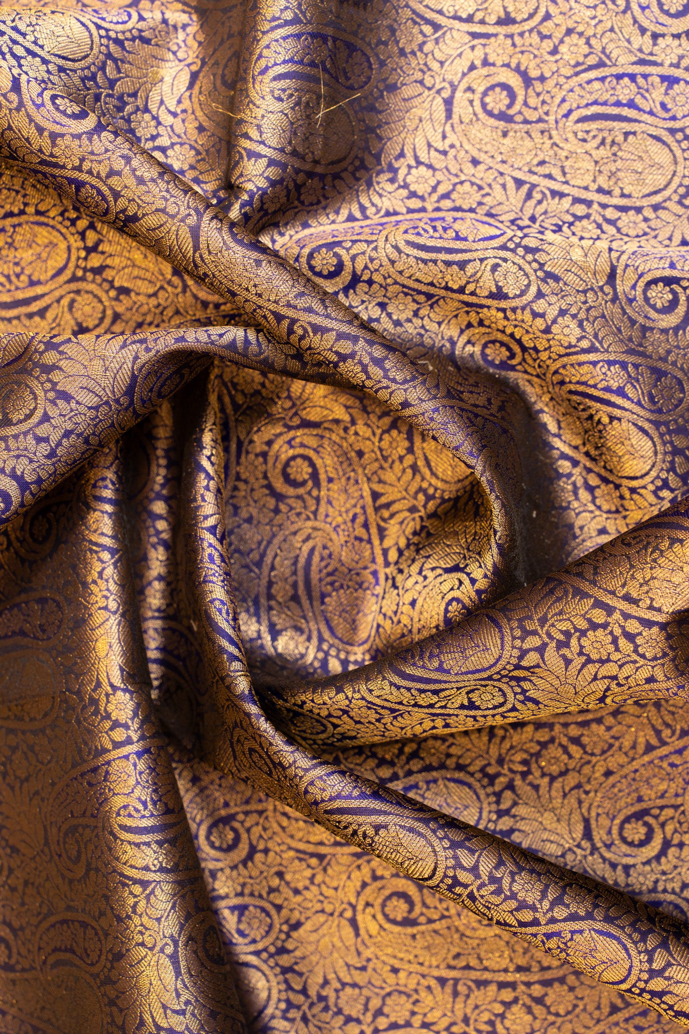 Dark blue paisley brocade pure Kanchipuram silk saree