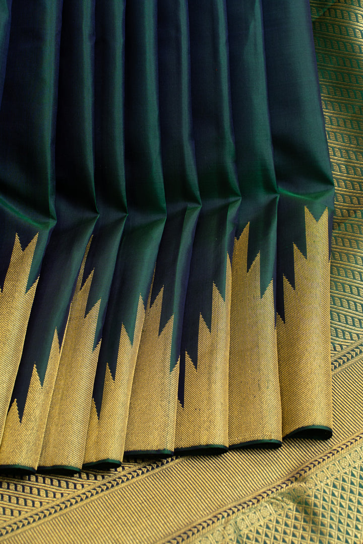 Peacock green temple border pure Kanchipuram silk saree