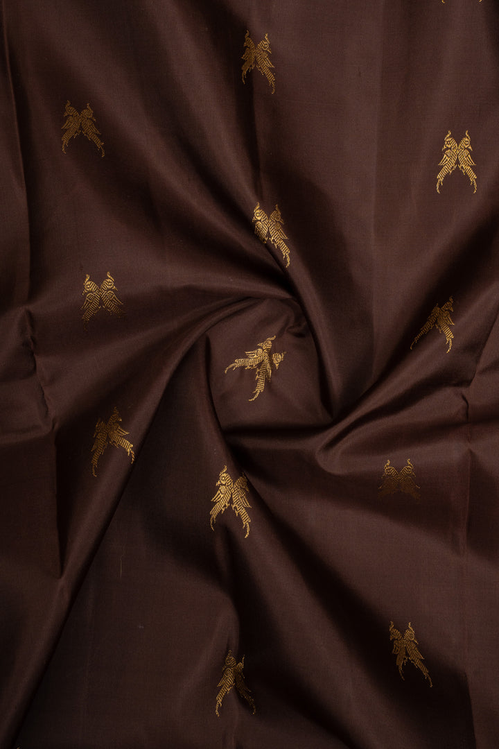 Brown and Peacock Blue Varisaipettu Pure Kanchipuram Silk Saree