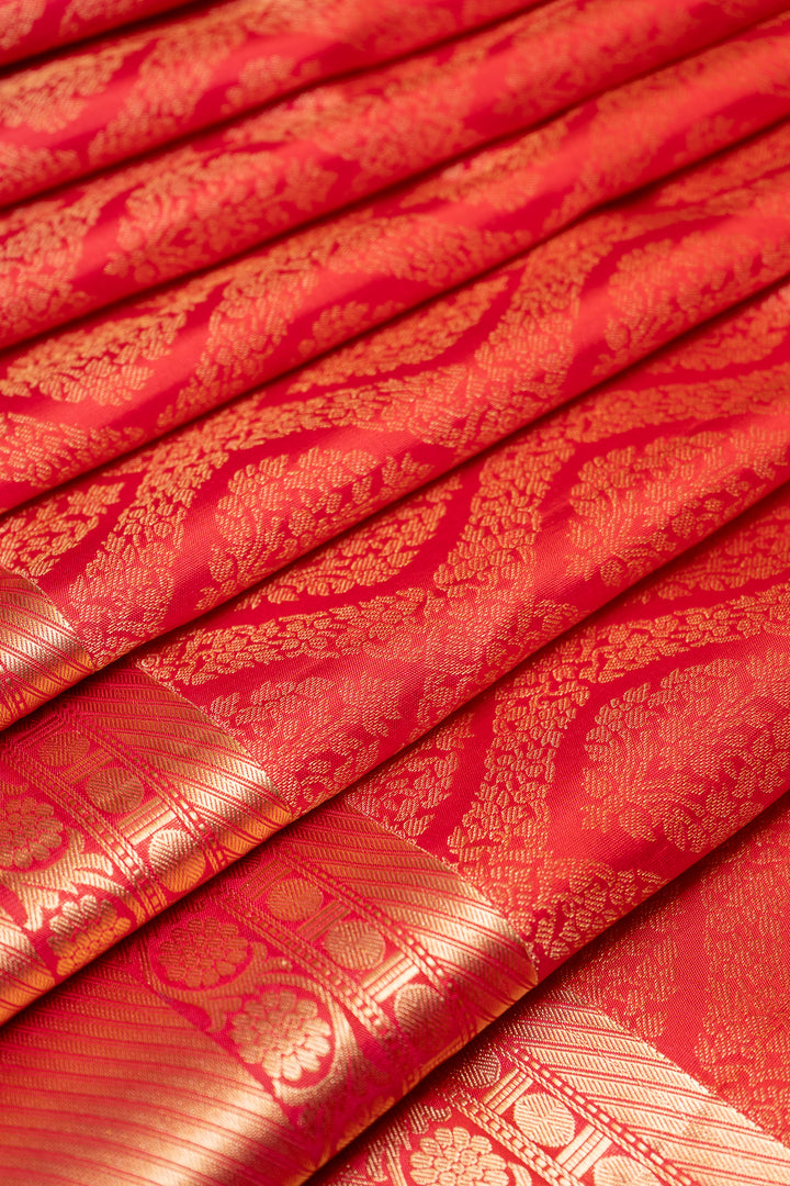 Peach Shot Colour Brocade Pure Kanchipuram Silk Saree - Clio Silks