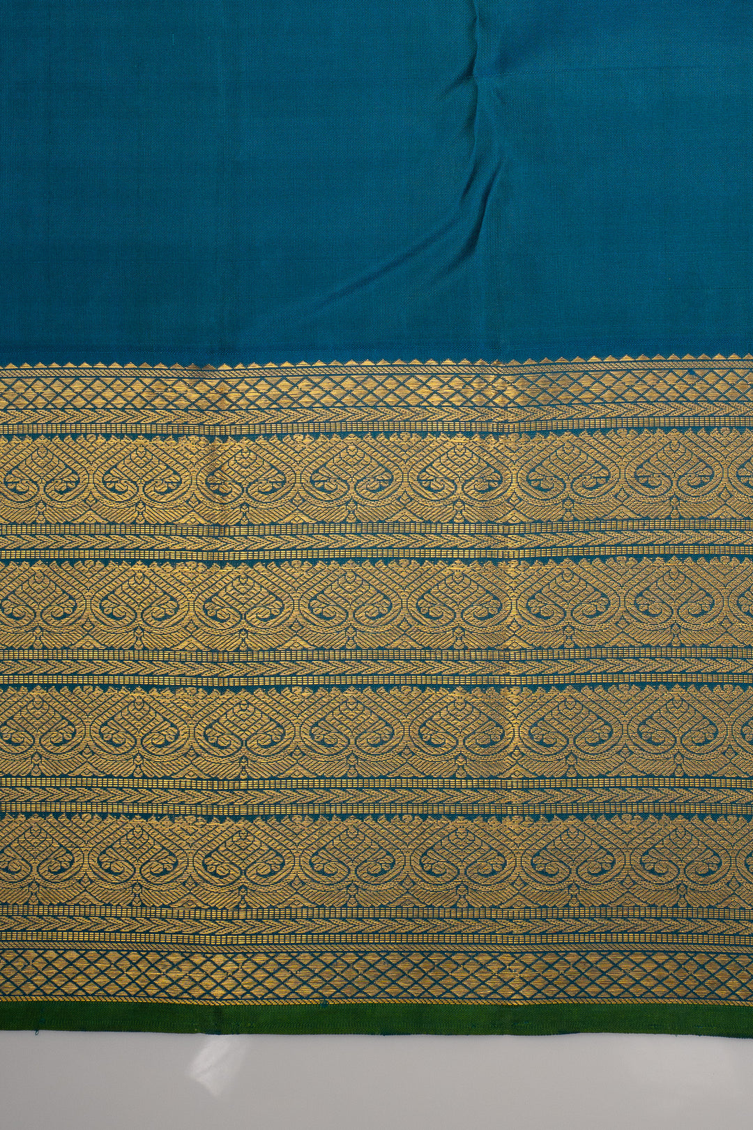 Brown and Peacock Blue Varisaipettu Pure Kanchipuram Silk Saree