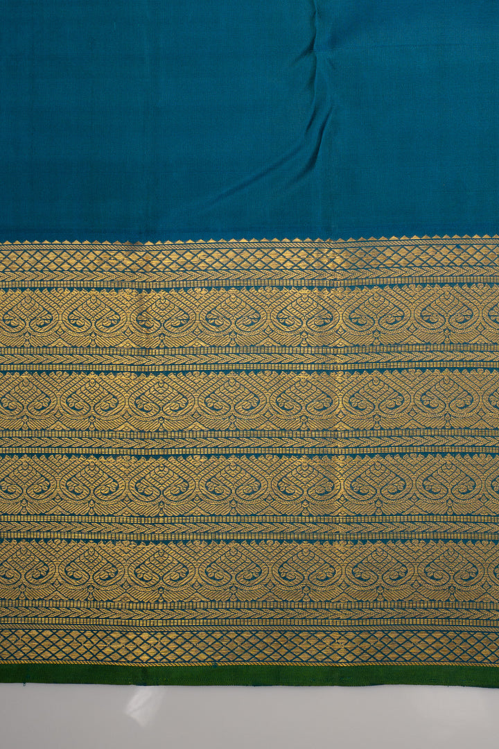 Brown and Peacock Blue Varisaipettu Pure Kanchipuram Silk Saree