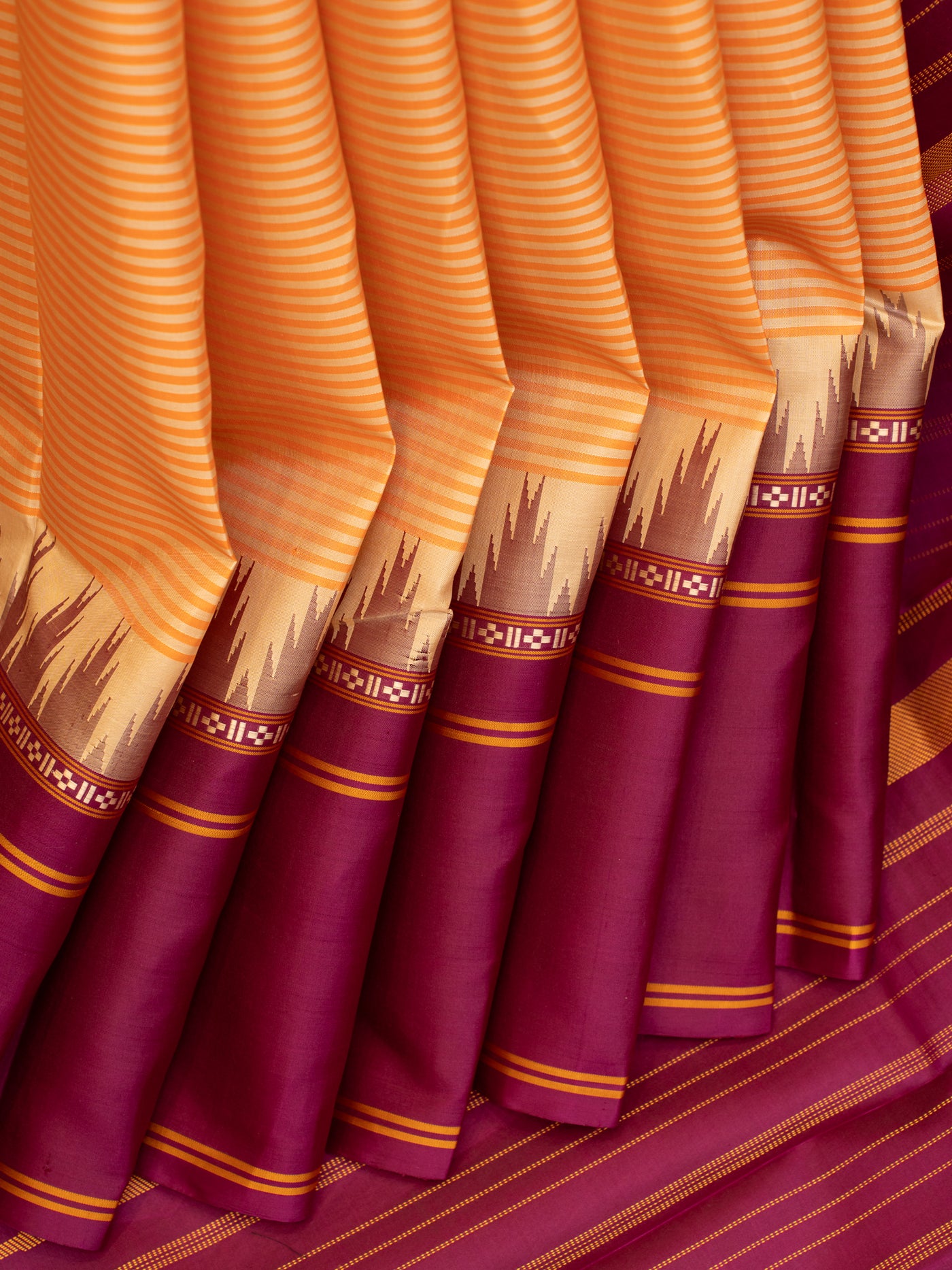 Orange and purple stripes without zari Kanchipuram silk saree