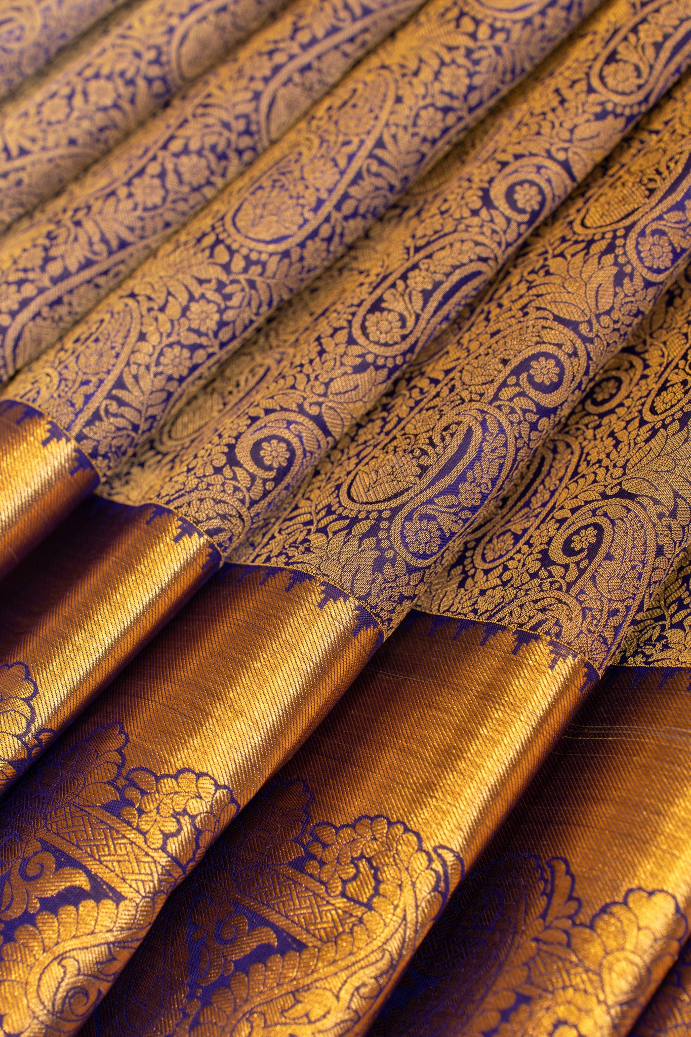 Dark blue paisley brocade pure Kanchipuram silk saree