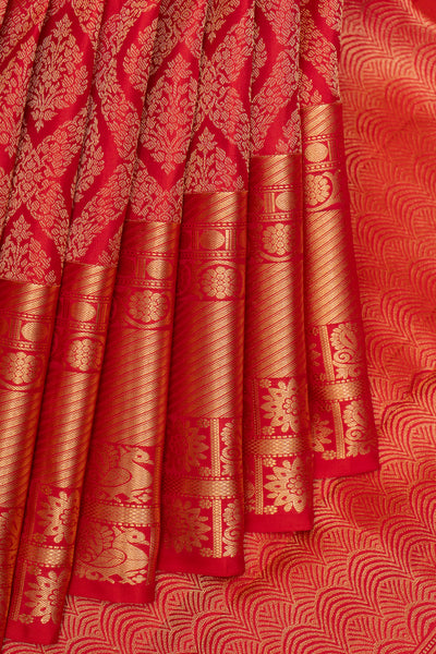 Peach Shot Colour Brocade Pure Kanchipuram Silk Saree - Clio Silks