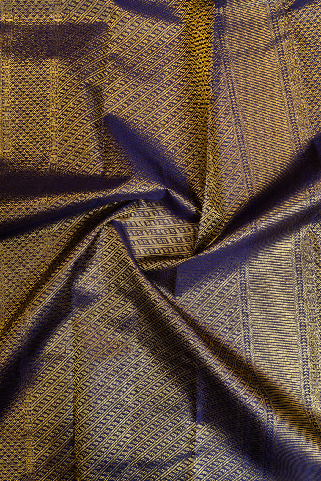 Indigo blue temple border pure Kanchipuram silk saree