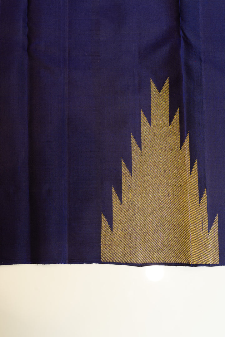 Indigo blue temple border pure Kanchipuram silk saree