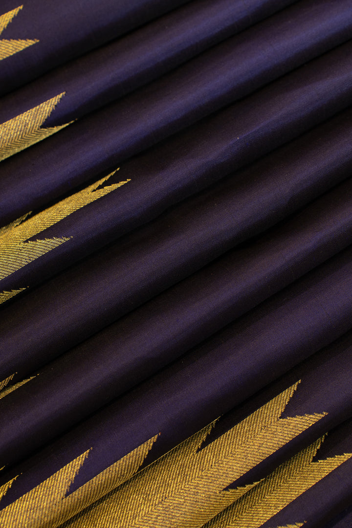 Indigo blue temple border pure Kanchipuram silk saree