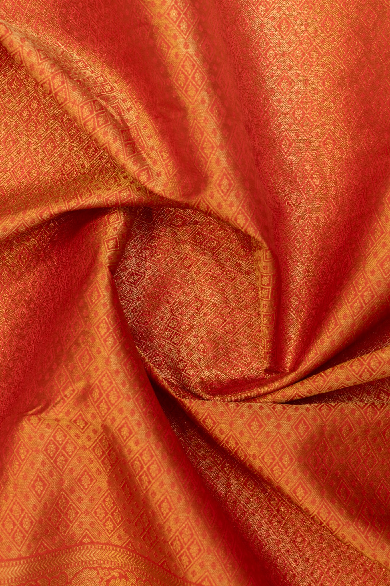 Orange rain drop brocade pure Kanchipuram silk saree