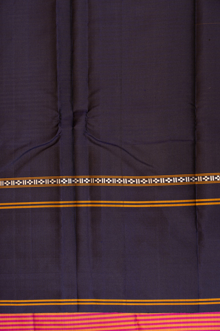 Pink and navy blue stripes without zari pure Kanchipuram silk saree
