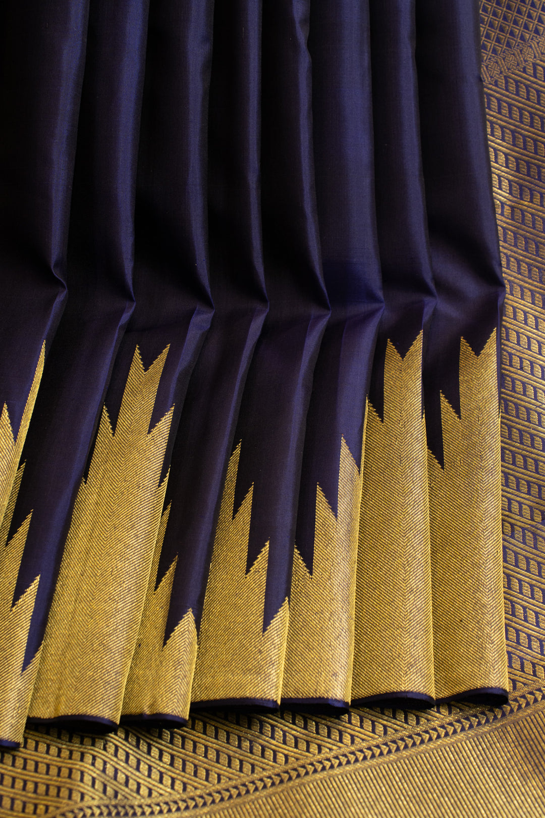 Indigo blue temple border pure Kanchipuram silk saree