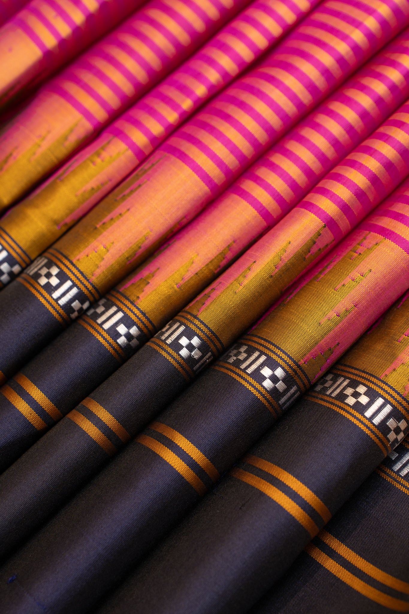 Pink and navy blue stripes without zari pure Kanchipuram silk saree