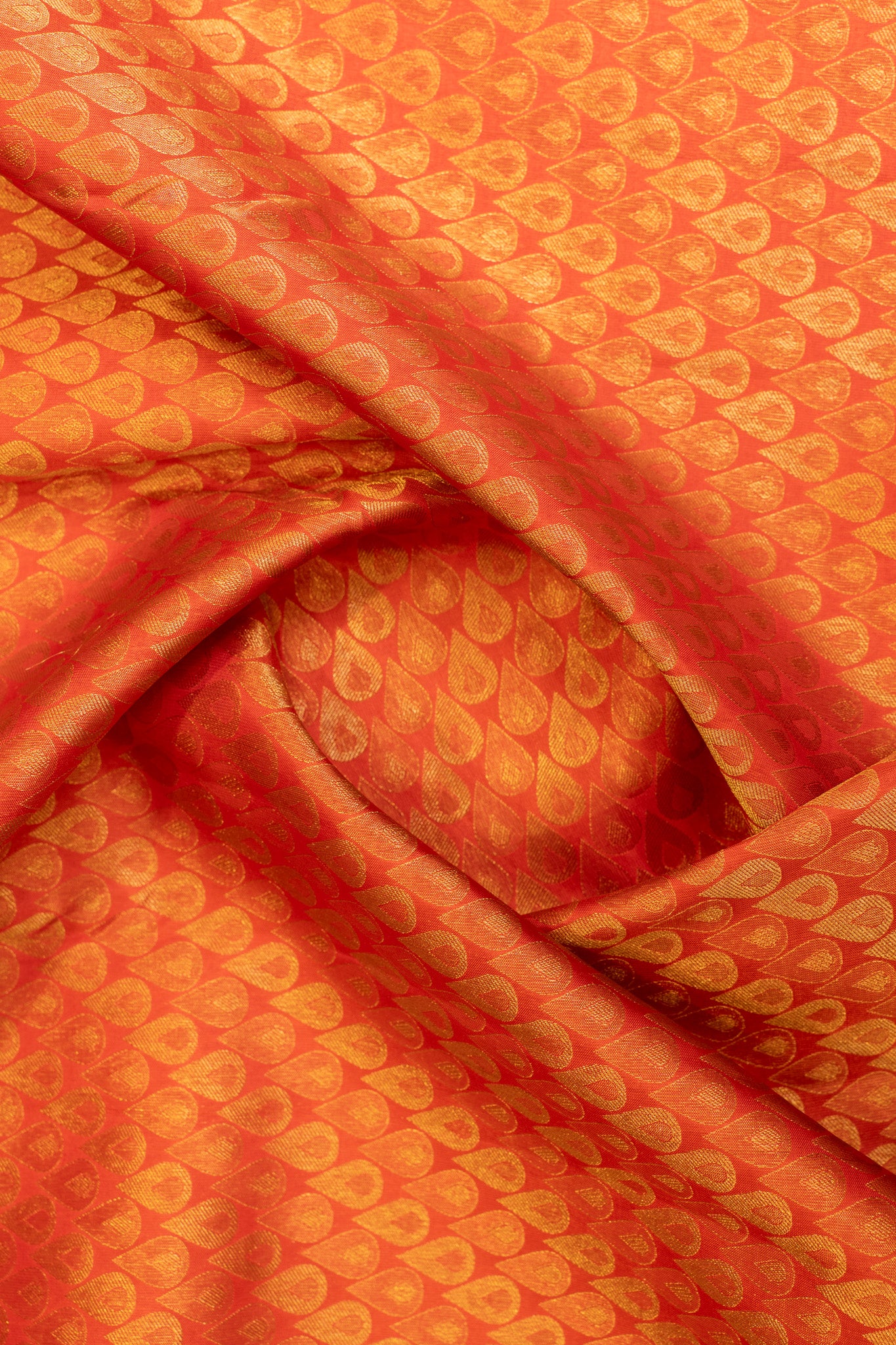 Orange rain drop brocade pure Kanchipuram silk saree