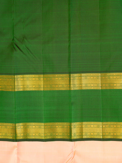 Lotus pink and green pure zari rettai pettu pure Kanchipuram silk saree