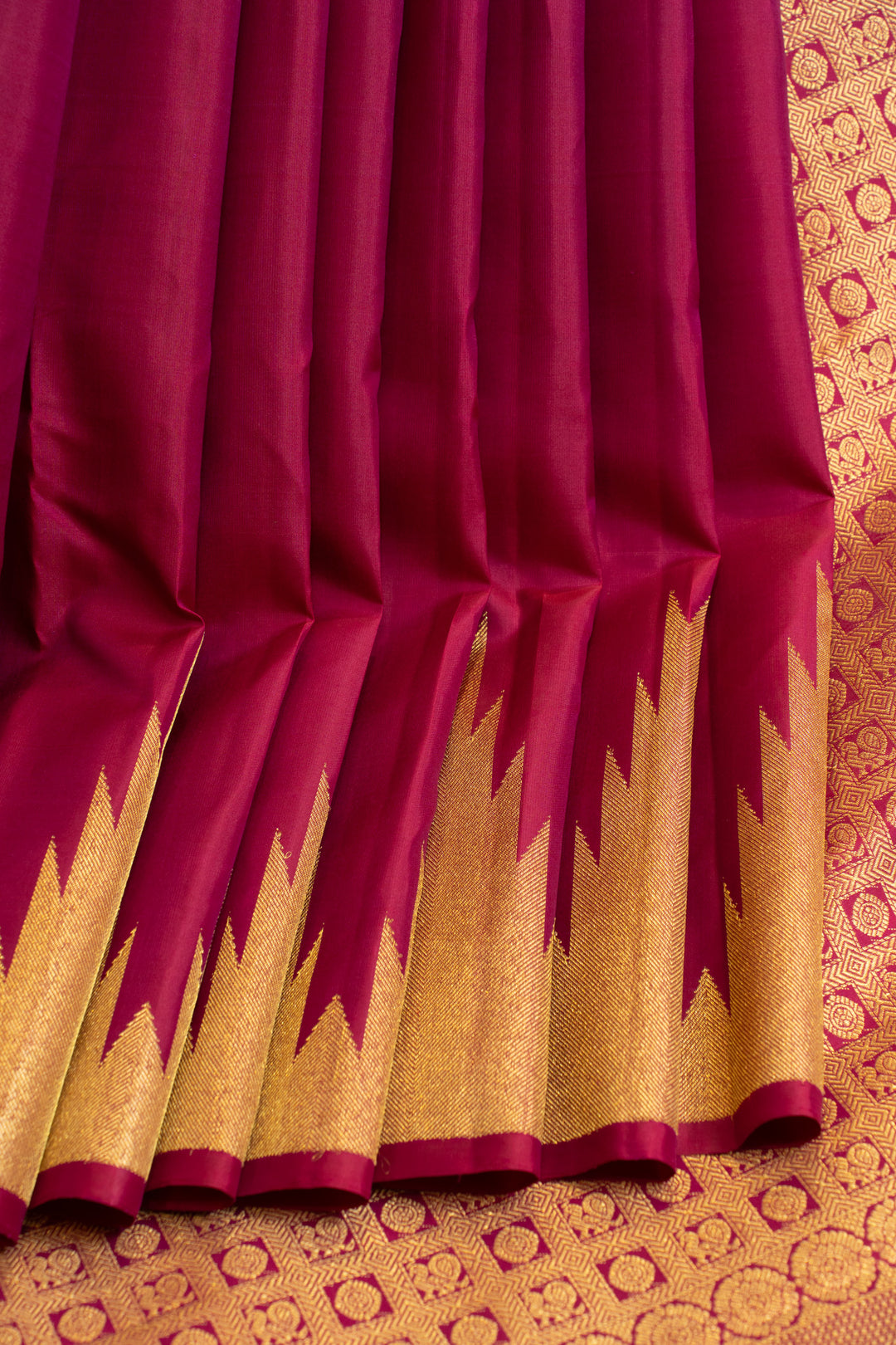 Boysenberry purple temple border pure Kanchipuram silk saree