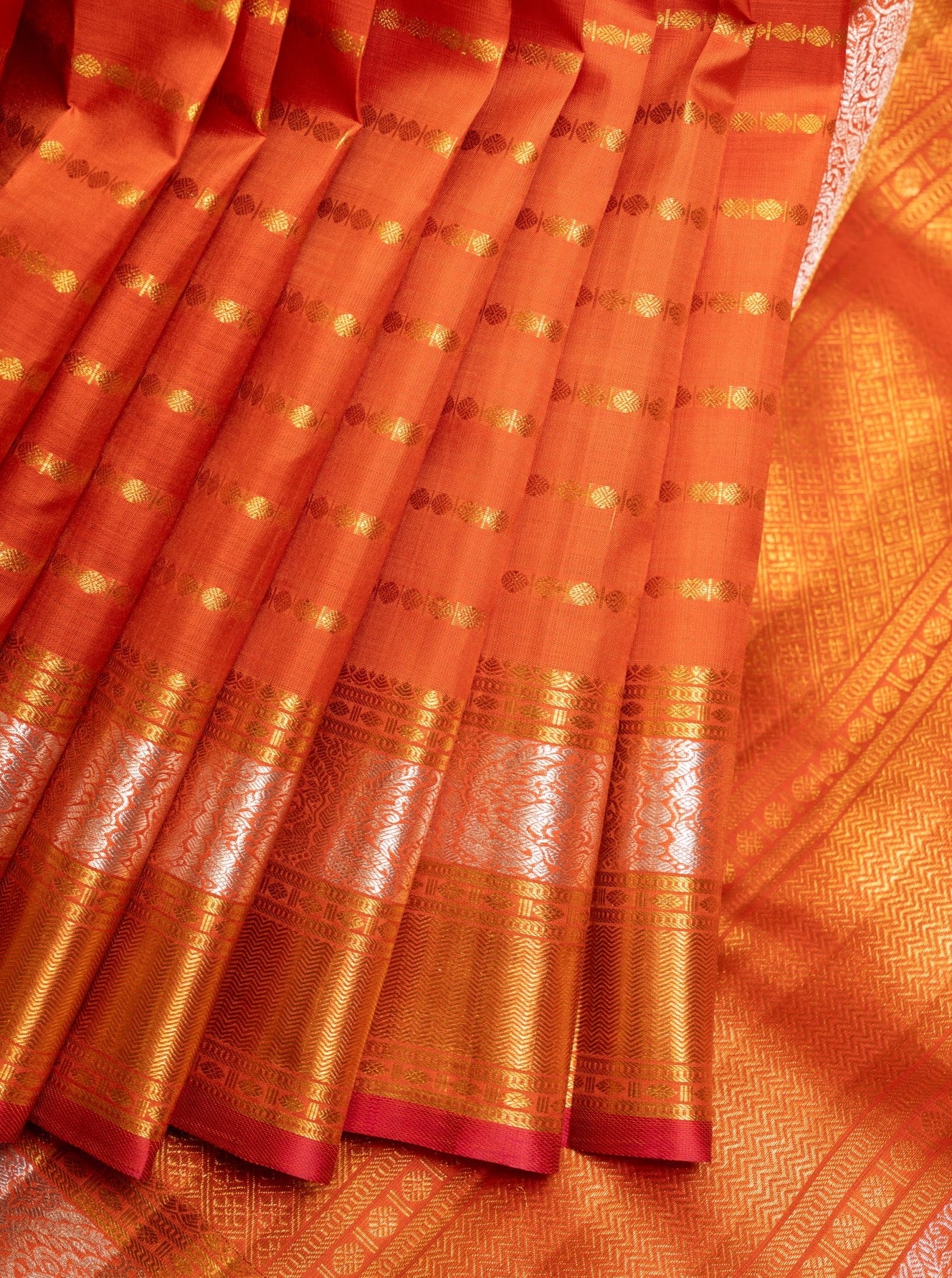 orange silk saree | kanchipuram silk saree | saree shopping | handloom kanchipuram | saree designs | designs of sarees | silk sarees online 