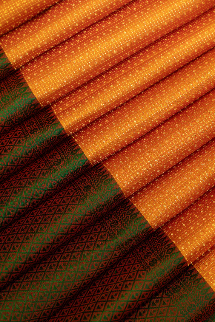 Rust orange and mandhulir green Muthu zari pure Kanchipuram silk saree