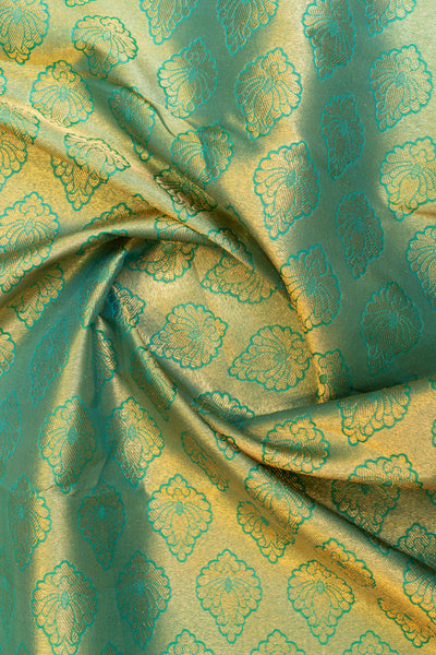 Can blue paisley brocade pure Kanchipuram silk saree