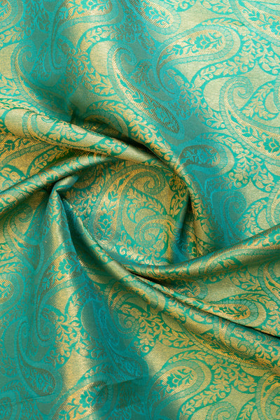 Can blue paisley brocade pure Kanchipuram silk saree