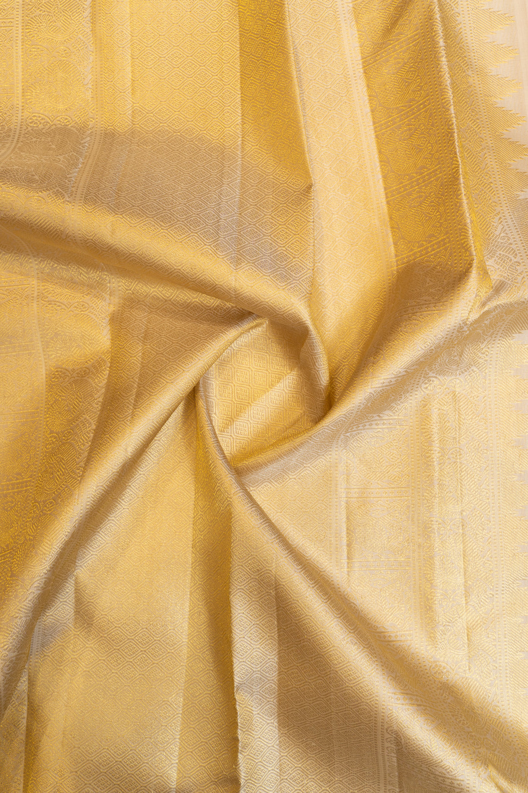Beige temple border pure Kanchipuram silk saree