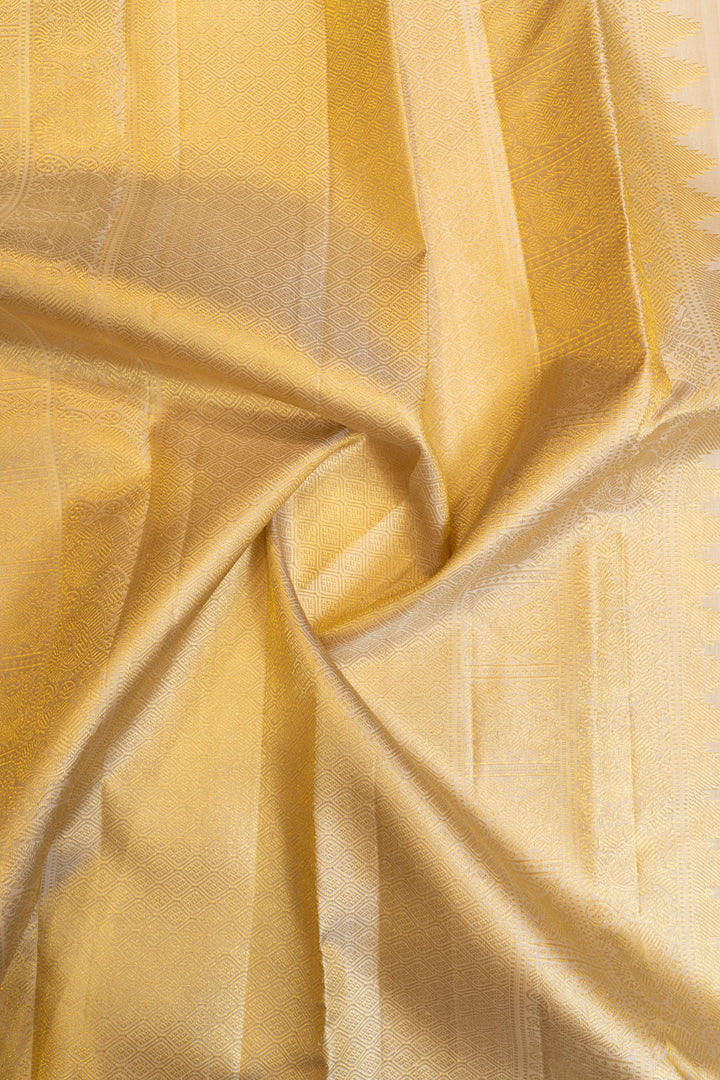 Beige temple border pure Kanchipuram silk saree
