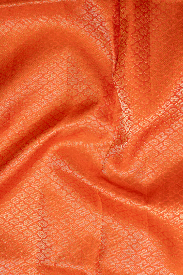 Orange Floral Zari Brocade Kanchipuram Silk Saree - Clio Silks