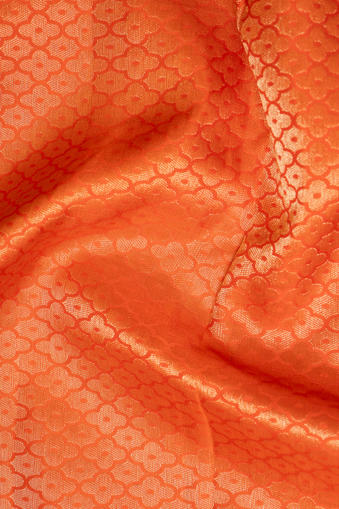 Orange Floral Zari Brocade Kanchipuram Silk Saree - Clio Silks
