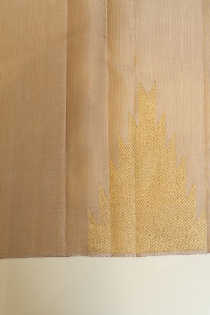 Beige temple border pure Kanchipuram silk saree