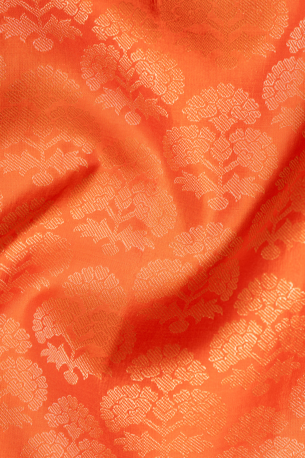 Orange Floral Zari Brocade Kanchipuram Silk Saree - Clio Silks