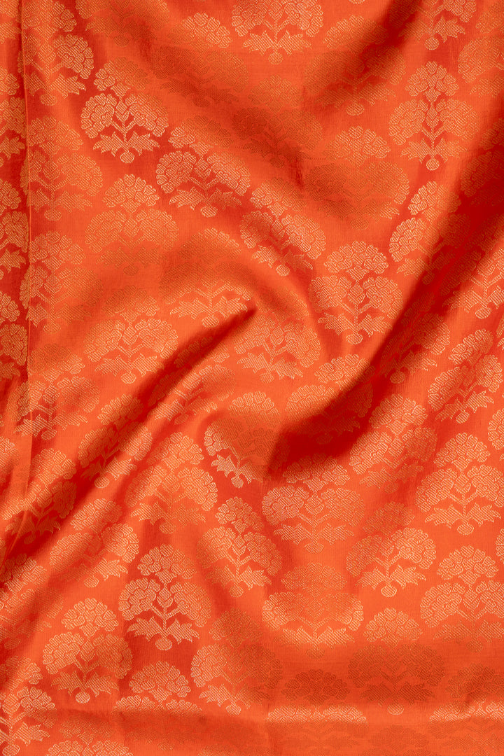 Orange Floral Zari Brocade Kanchipuram Silk Saree - Clio Silks