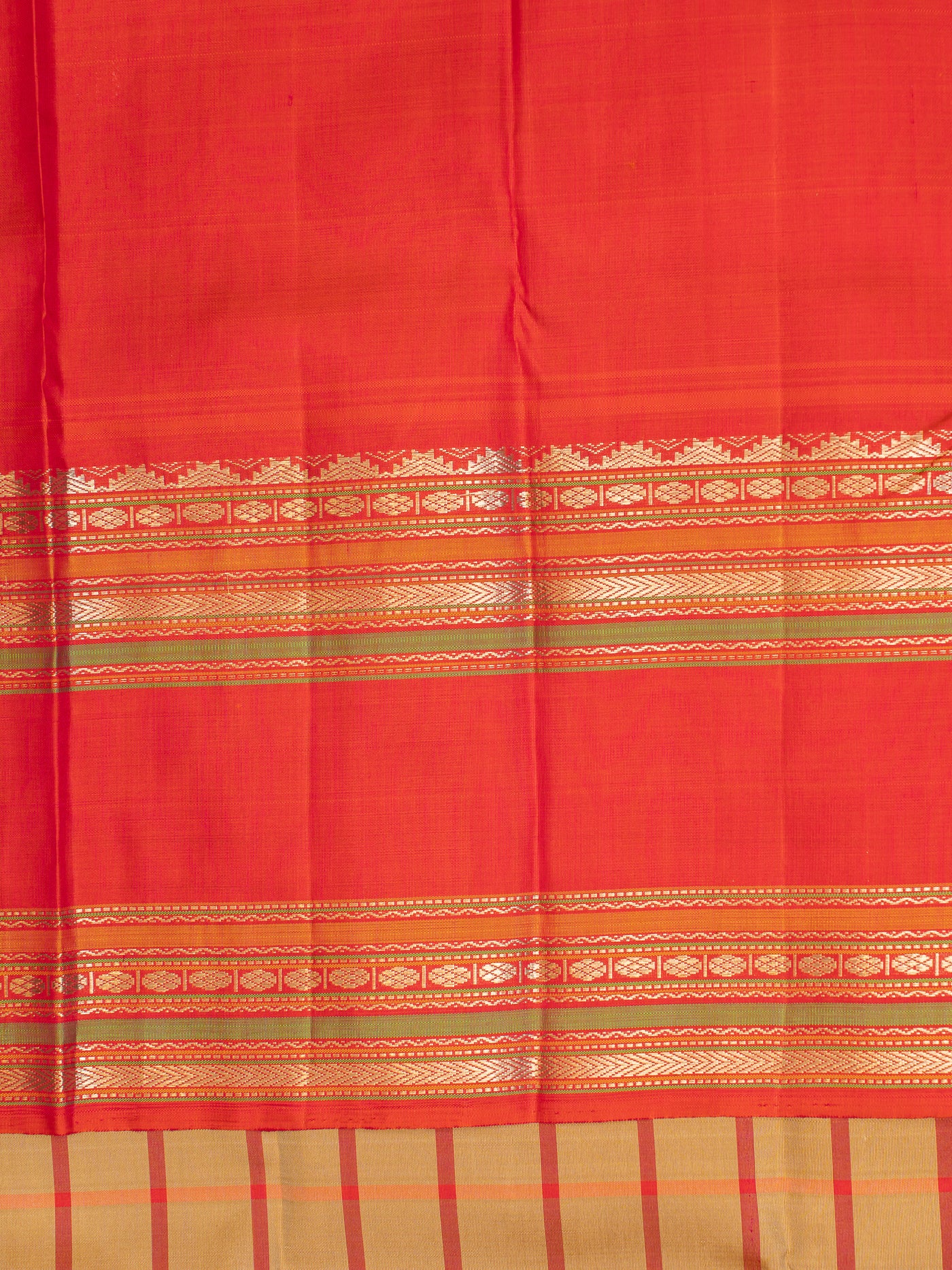 Beige multi checks pattu pettu pure Kanchipuram silk saree