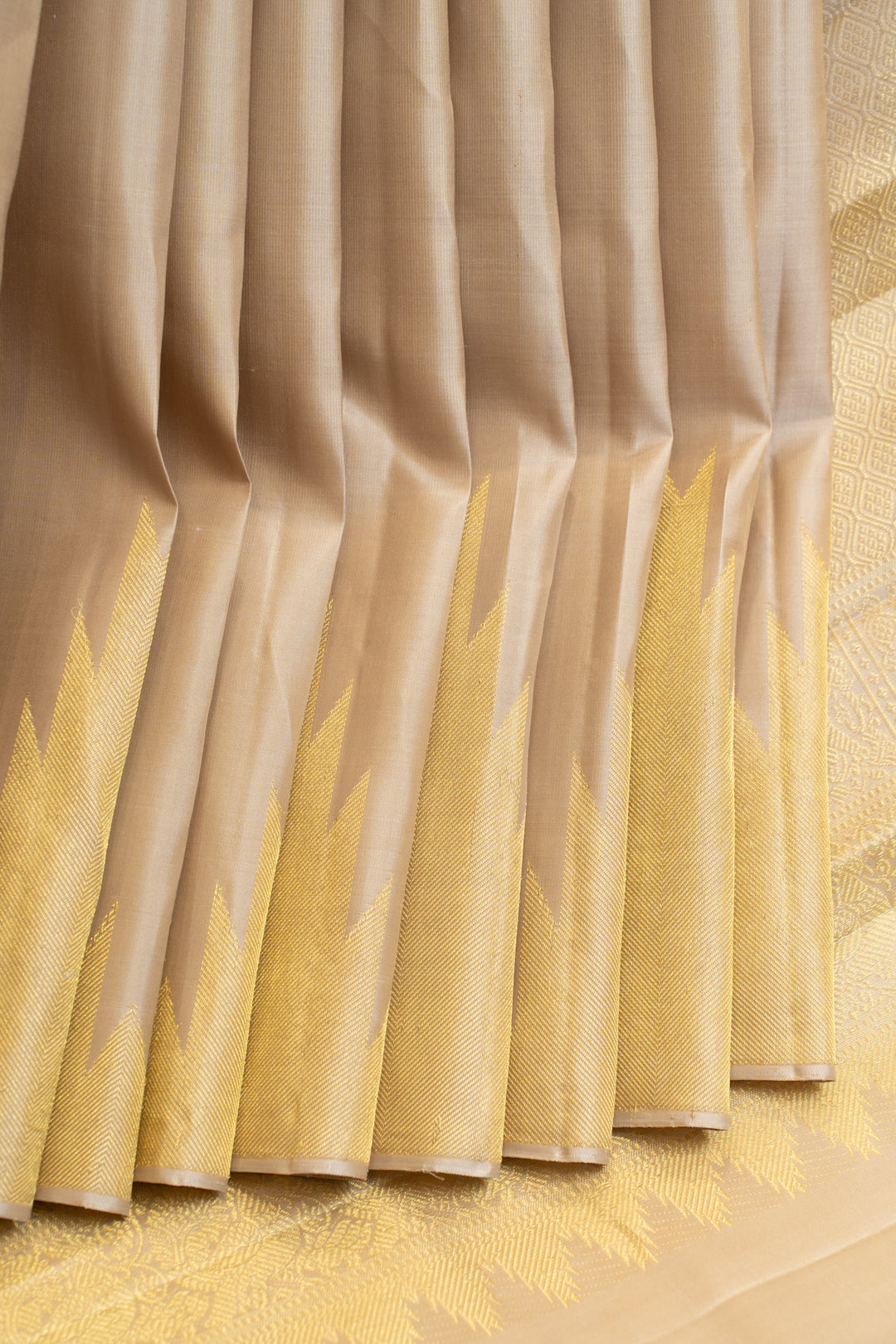 Beige temple border pure Kanchipuram silk saree
