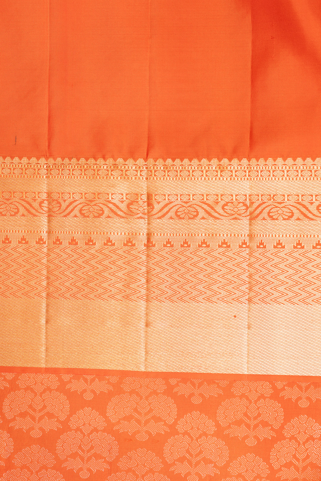 Orange Floral Zari Brocade Kanchipuram Silk Saree - Clio Silks