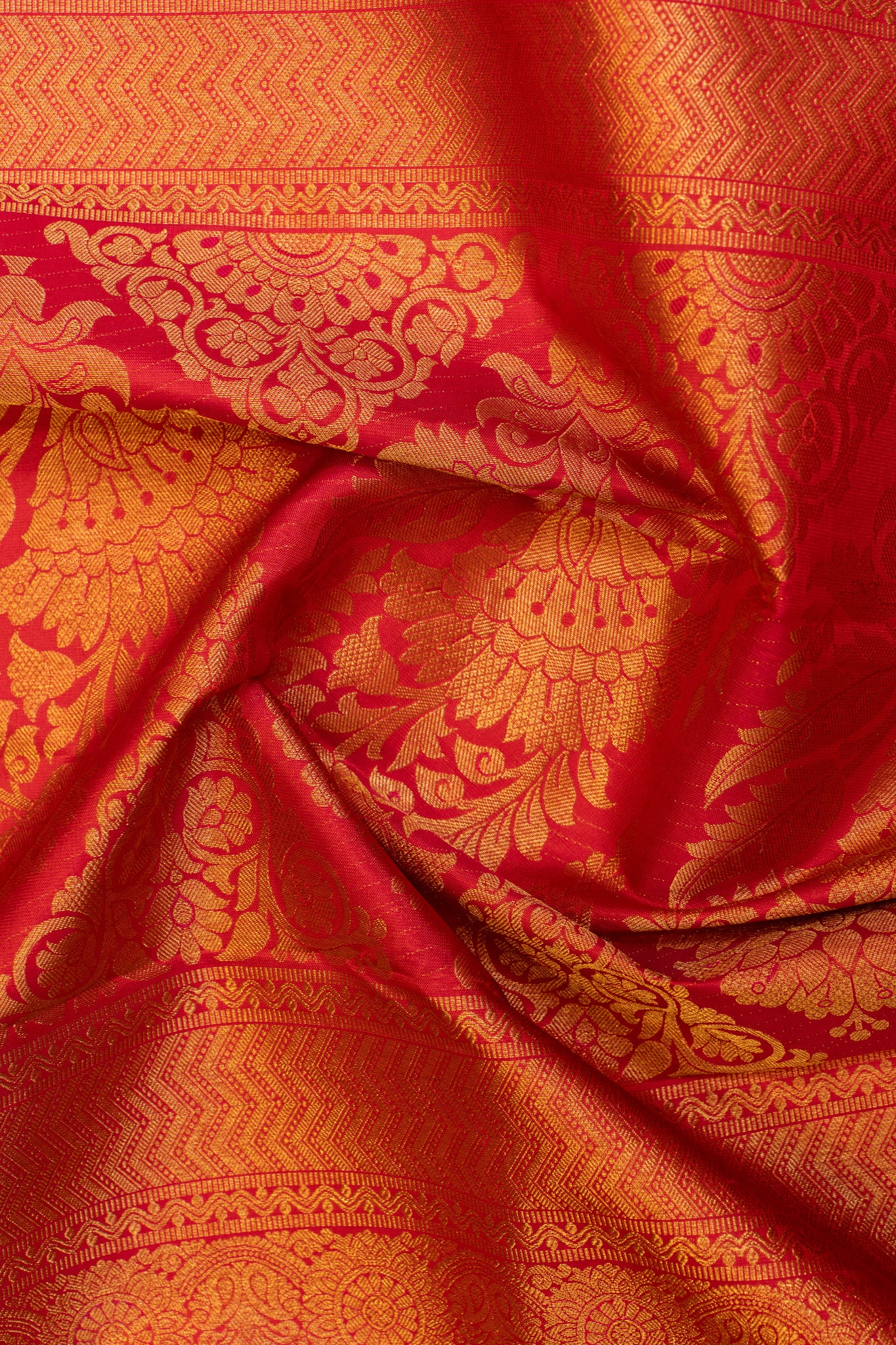 Reddish pink diamond brocade pure soft silk saree