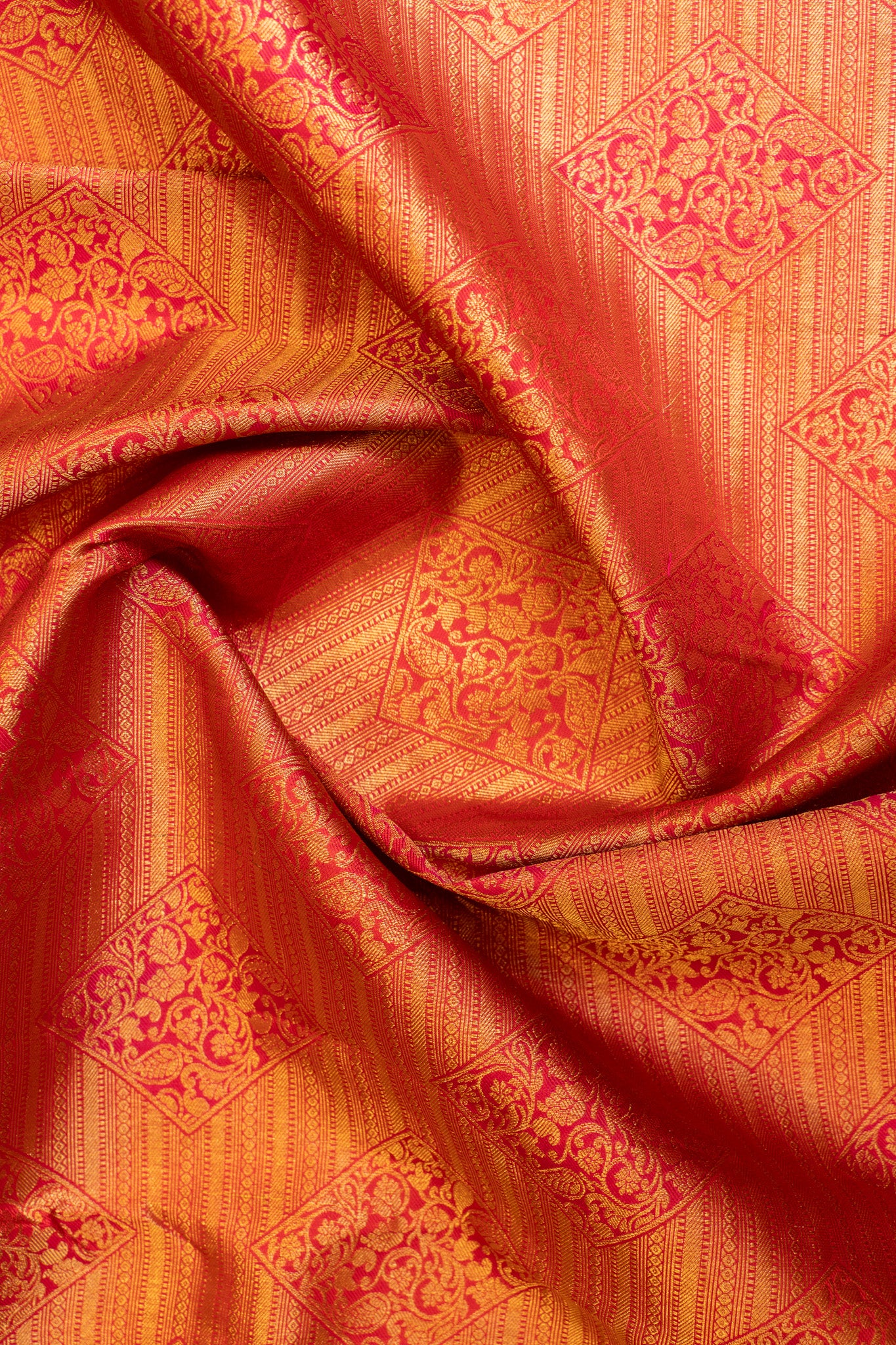 Reddish pink diamond brocade pure soft silk saree