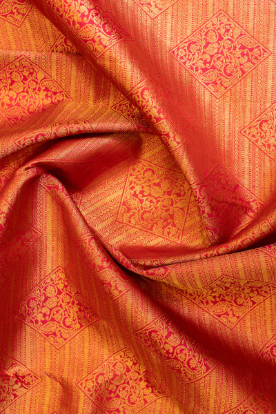 Reddish pink diamond brocade pure soft silk saree