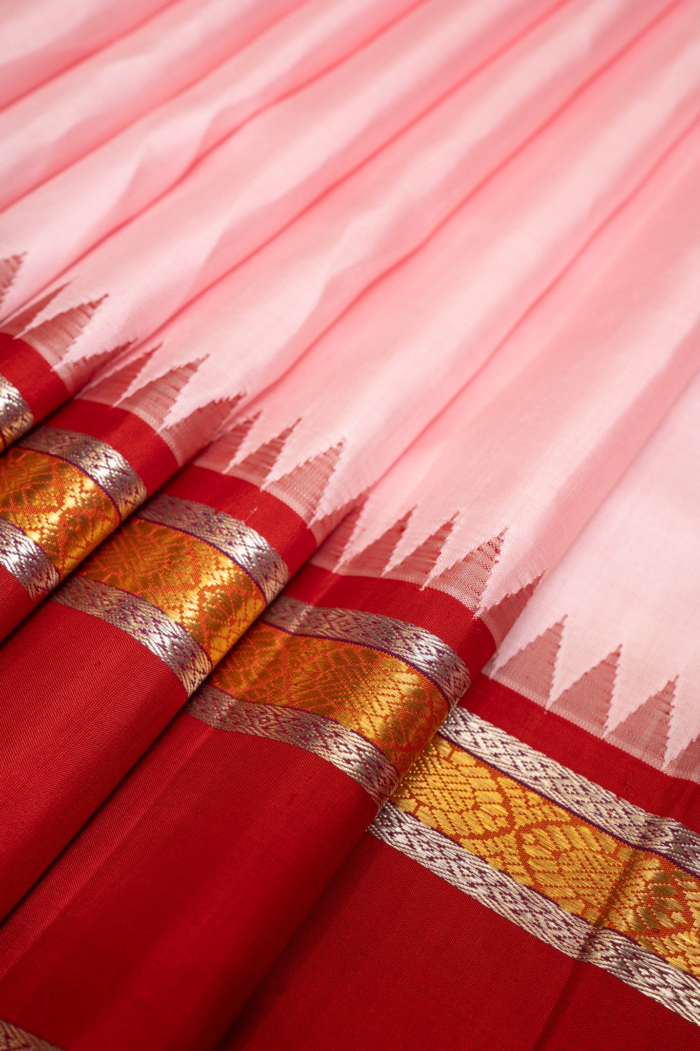 Cherry Pink and Red Zari Pure Kanchipuram Silk Saree - Clio Silks