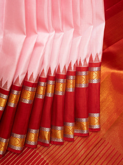 Cherry Pink and Red Zari Pure Kanchipuram Silk Saree - Clio Silks