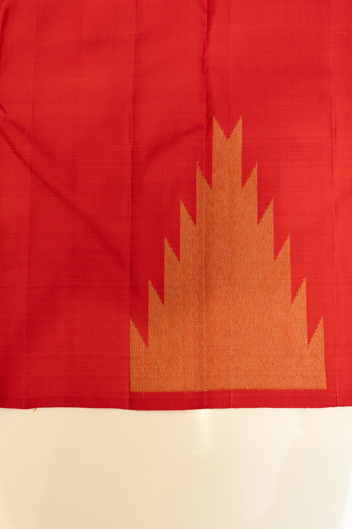 Peach orange temple border pure Kanchipuram silk saree