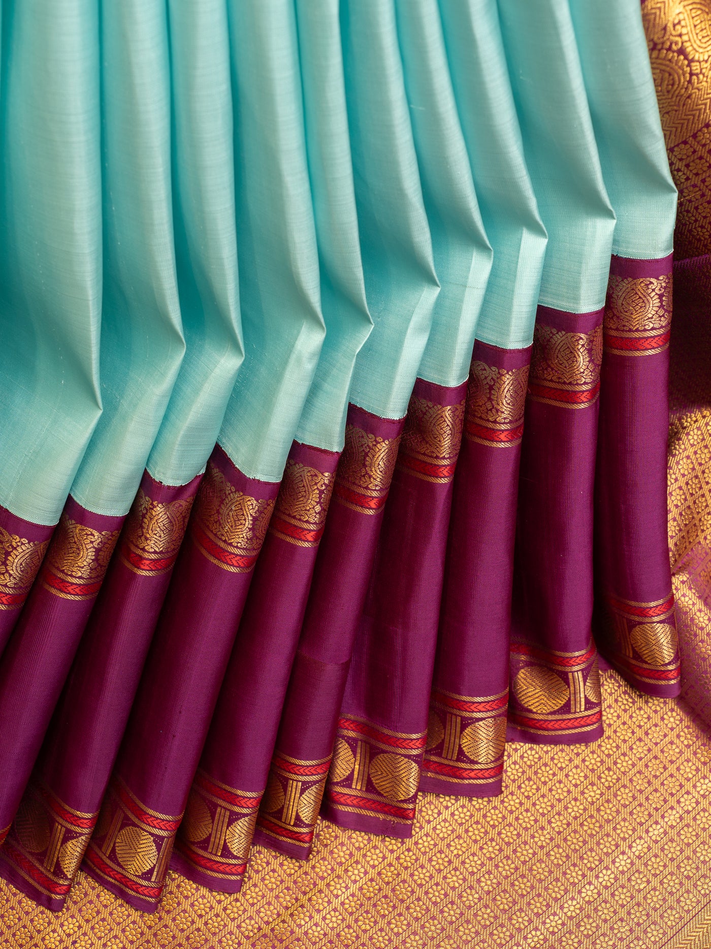 Blue and purple rettai pettu pure zari Kanchipuram silk saree