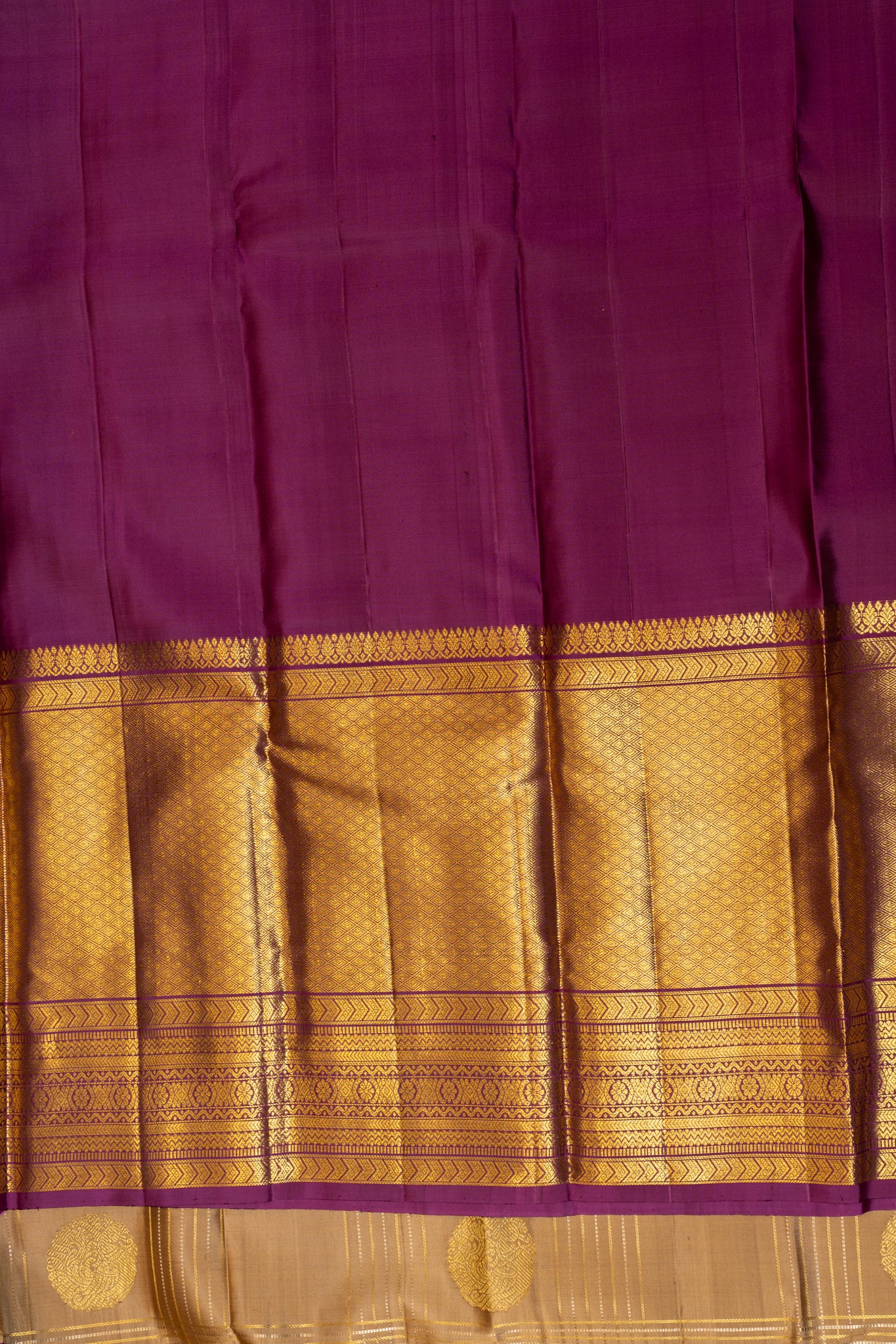 Beige and purple checks pure kanjivaram silk saree