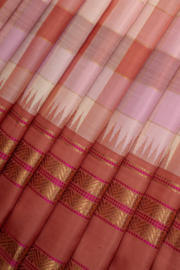 Orchid Pink Multi Checks Vintage Pure Kanchipuram Silk Saree