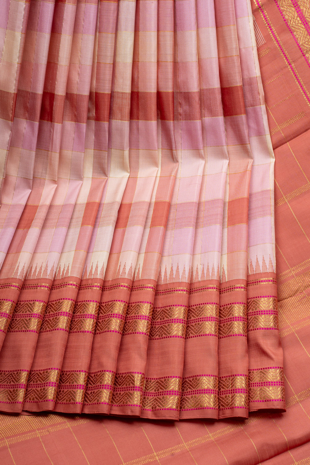 Orchid Pink Multi Checks Vintage Pure Kanchipuram Silk Saree