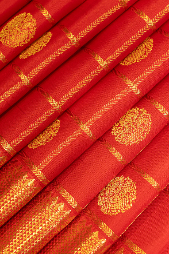 Red checks traditional pure Kanchipuram silk saree