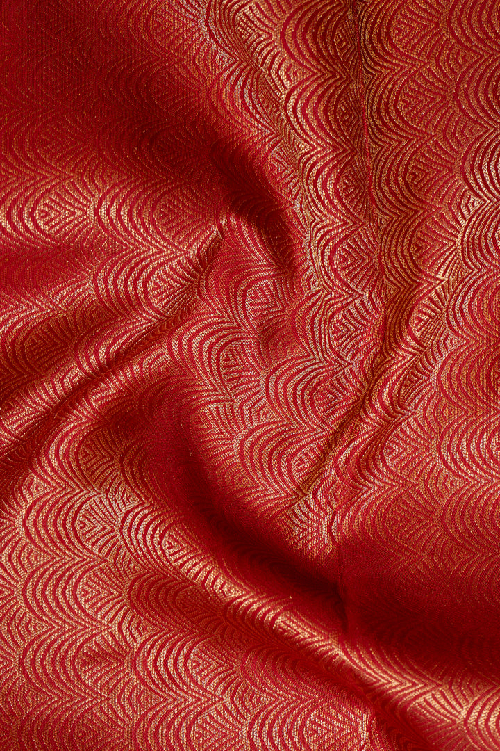 Red Diamond Brocade Pure Kanchipuram Silk Saree - Clio Silks