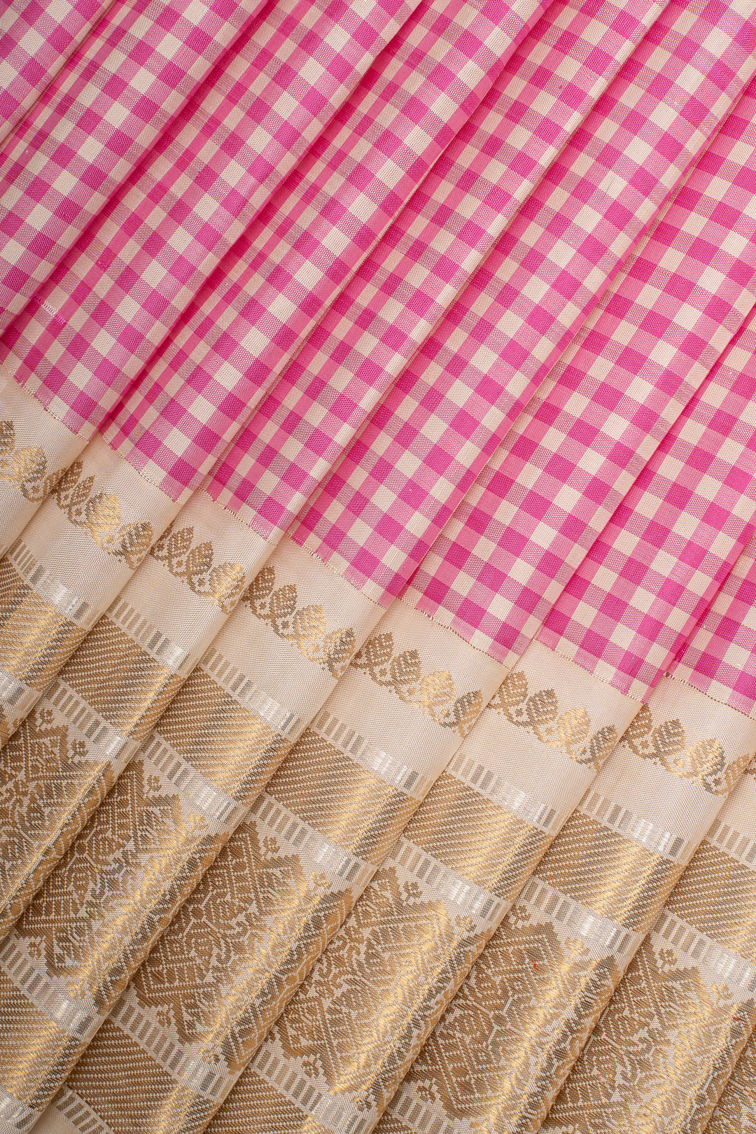 French Rose Pink Podikattam Ganga Jamuna Pure Kanchipuram Silk Saree