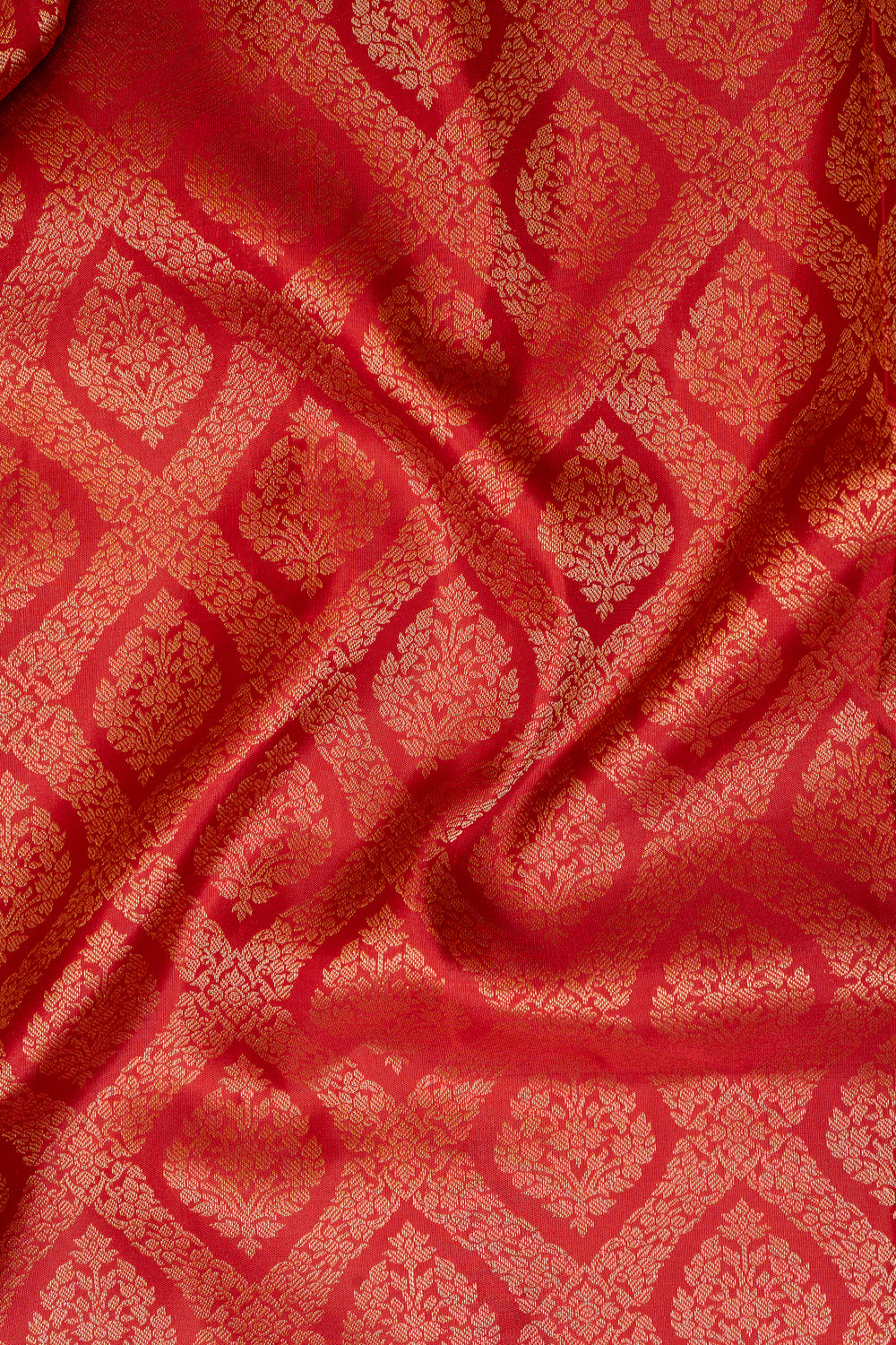 Red Diamond Brocade Pure Kanchipuram Silk Saree - Clio Silks