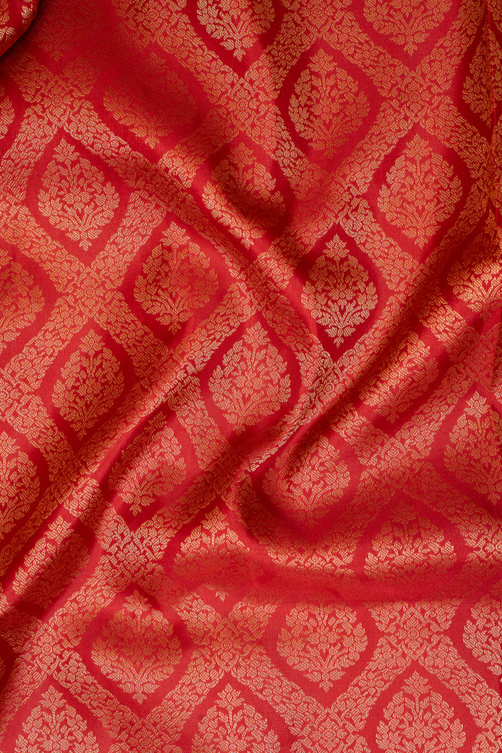 Red Diamond Brocade Pure Kanchipuram Silk Saree - Clio Silks